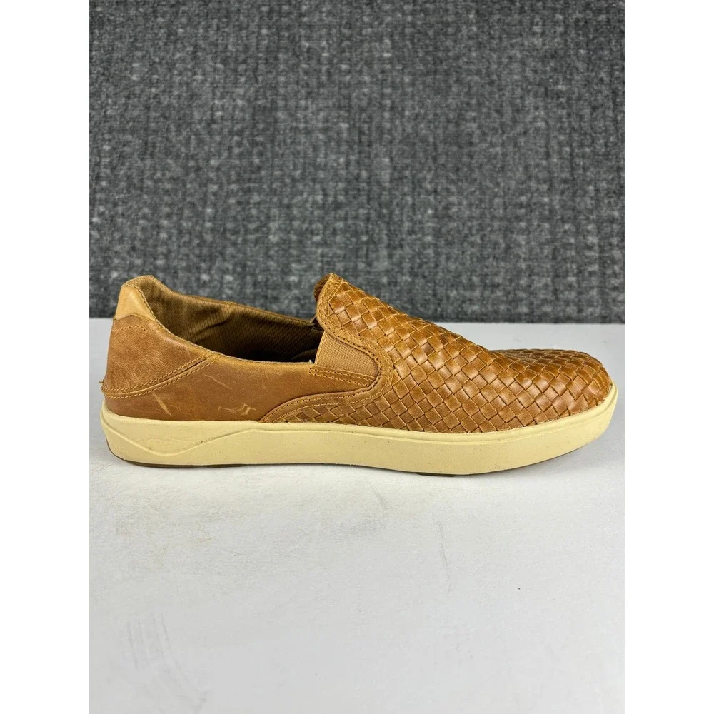 OluKai Lae'ahi Lauhala Woven Leather Slip On Shoes Size 9.5 Fox Tan